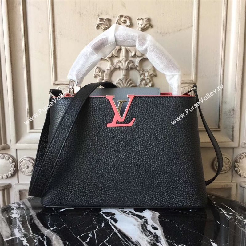 LV Louis Vuitton Capucines BB Bag Real Leather Handbag M94586 Black and Gray 6834