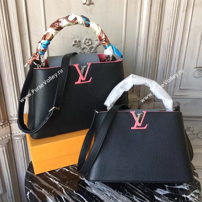 LV Louis Vuitton Capucines BB Bag Real Leather Handbag M94586 Black and Gray 6834