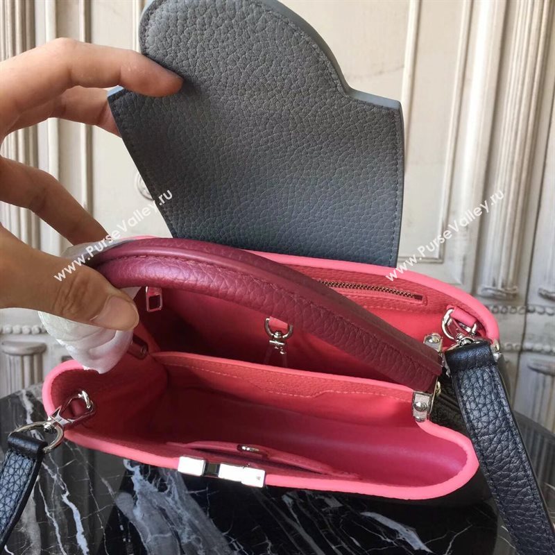 LV Louis Vuitton Capucines BB Bag Real Leather Handbag M94586 Black and Gray 6834