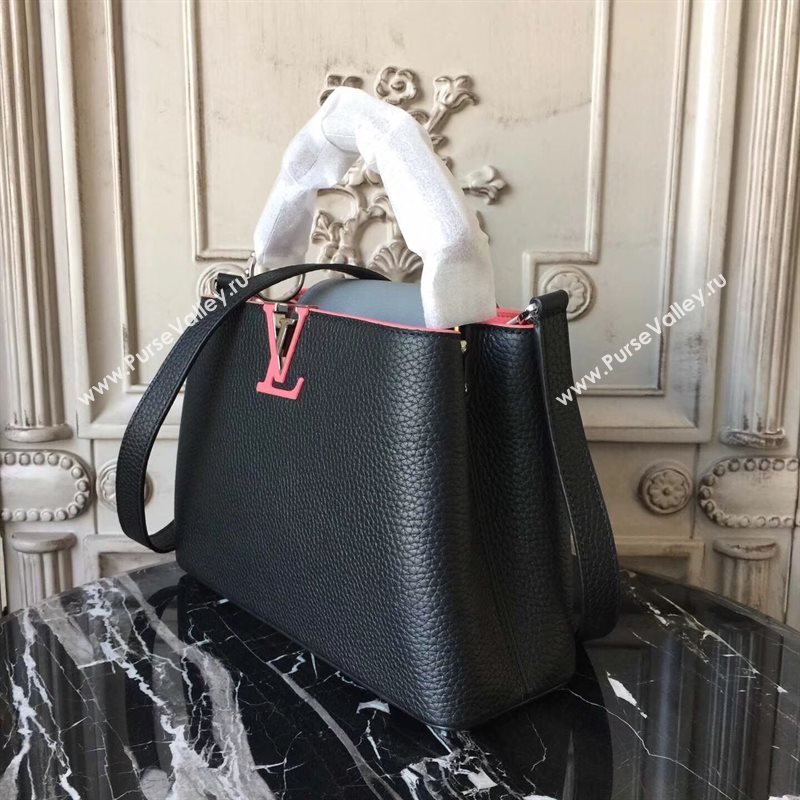 LV Louis Vuitton Capucines BB Bag Real Leather Handbag M94586 Black and Gray 6834