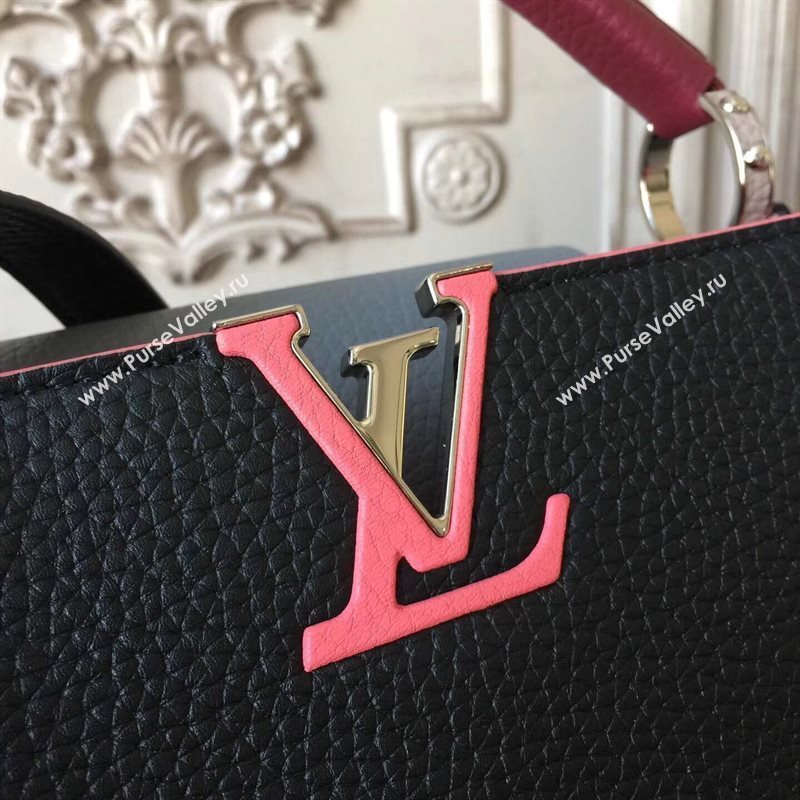 LV Louis Vuitton Capucines BB Bag Real Leather Handbag M94586 Black and Gray 6834