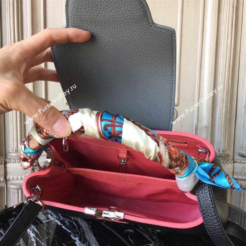 LV Louis Vuitton Capucines PM Bag Real Leather Handbag M42916 Black and Gray 6835