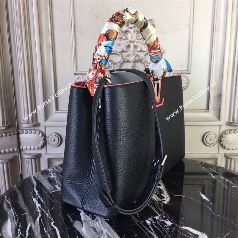 LV Louis Vuitton Capucines PM Bag Real Leather Handbag M42916 Black and Gray 6835