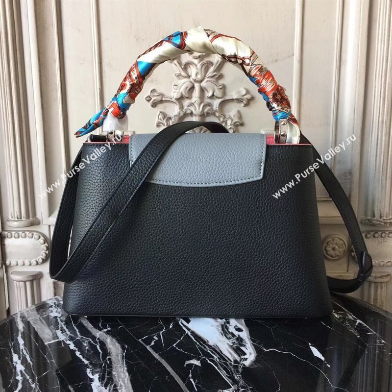 LV Louis Vuitton Capucines PM Bag Real Leather Handbag M42916 Black and Gray 6835