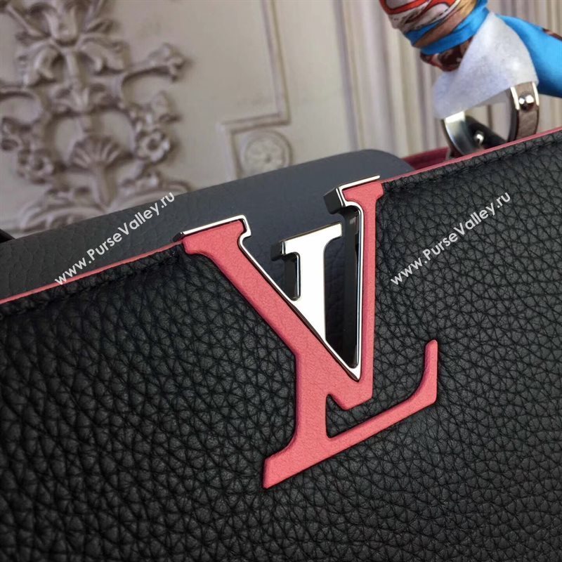 LV Louis Vuitton Capucines PM Bag Real Leather Handbag M42916 Black and Gray 6835