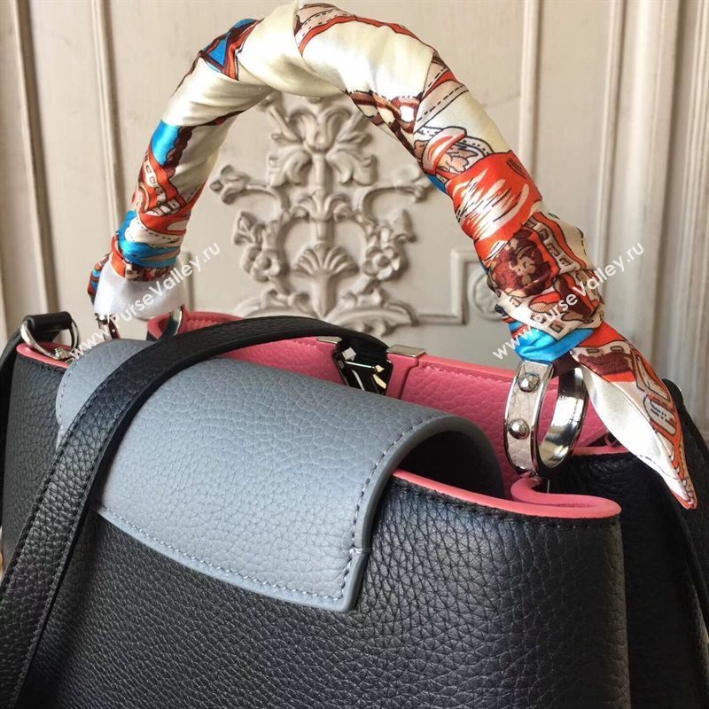 LV Louis Vuitton Capucines PM Bag Real Leather Handbag M42916 Black and Gray 6835
