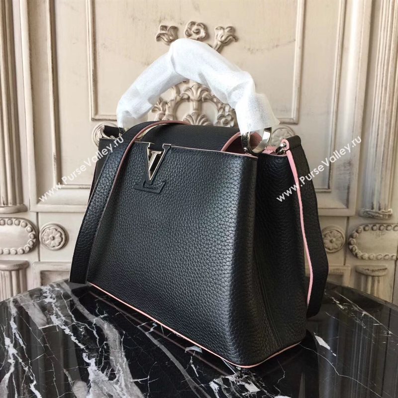 LV Louis Vuitton Capucines BB Bag Real Leather Handbag M94716 Black with Pink 6836