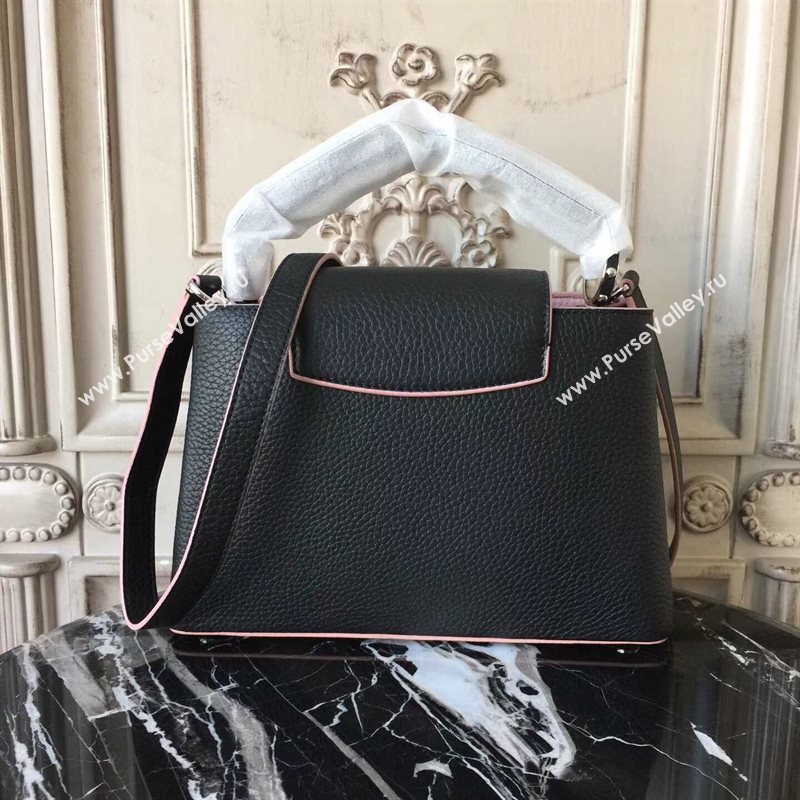 LV Louis Vuitton Capucines BB Bag Real Leather Handbag M94716 Black with Pink 6836