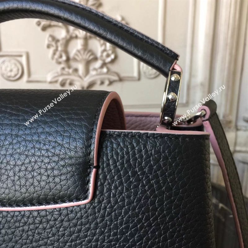 LV Louis Vuitton Capucines BB Bag Real Leather Handbag M94716 Black with Pink 6836