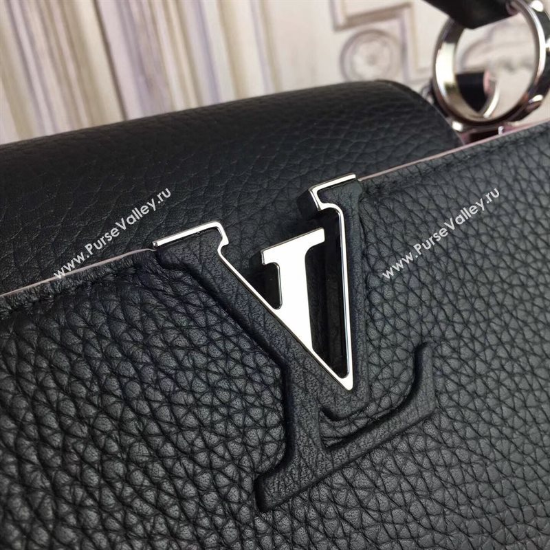 LV Louis Vuitton Capucines PM Bag Real Leather Handbag M94716 Black with Pink 6837