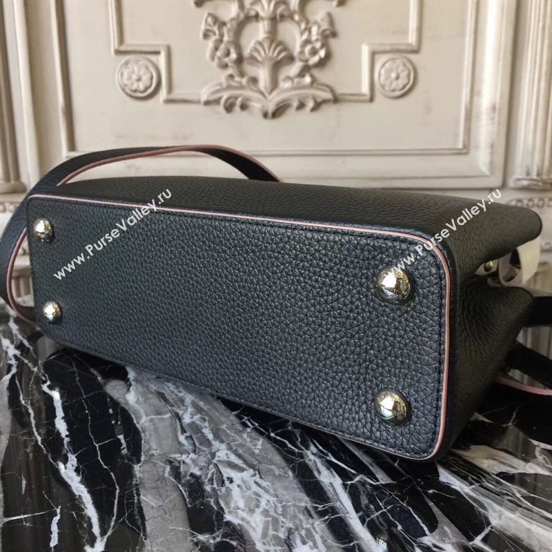 LV Louis Vuitton Capucines PM Bag Real Leather Handbag M94716 Black with Pink 6837