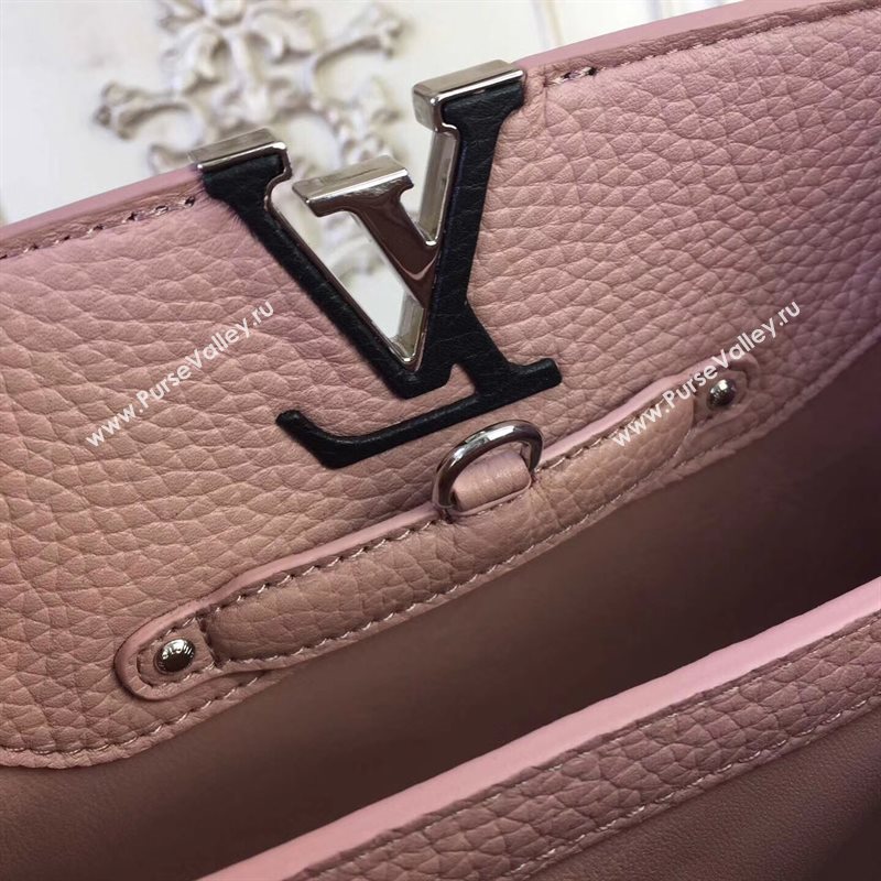 LV Louis Vuitton Capucines PM Bag Real Leather Handbag M94716 Black with Pink 6837