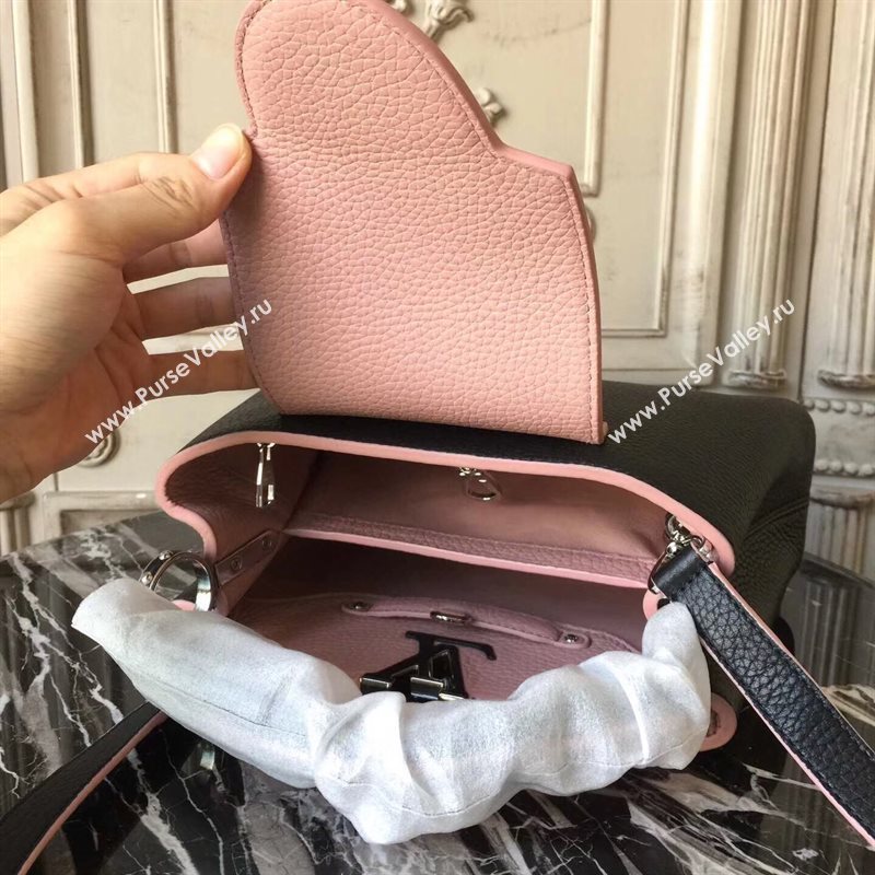 LV Louis Vuitton Capucines PM Bag Real Leather Handbag M94716 Black with Pink 6837