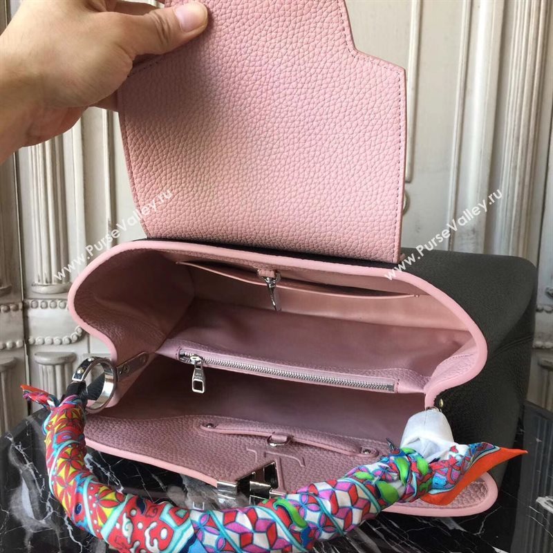LV Louis Vuitton Capucines MM Bag Real Leather Tote Handbag M94714 Black with Pink 6838