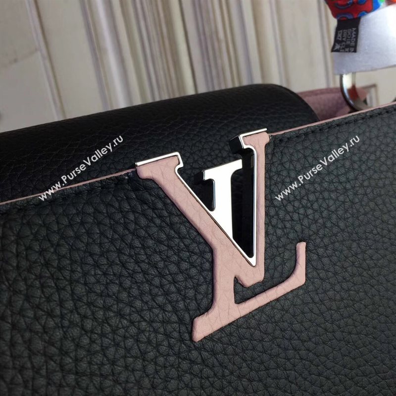 LV Louis Vuitton Capucines MM Bag Real Leather Tote Handbag M94714 Black with Pink 6838