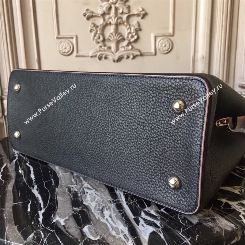 LV Louis Vuitton Capucines MM Bag Real Leather Tote Handbag M94714 Black with Pink 6838