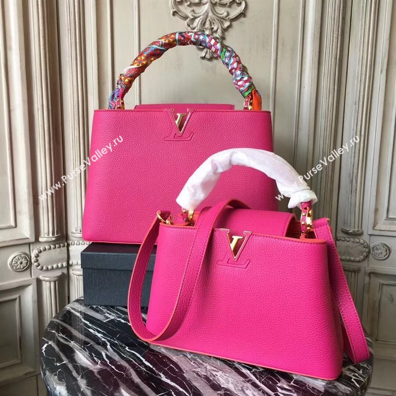 LV Louis Vuitton Capucines PM Bag Real Leather Handbag M51081 Rose 6839