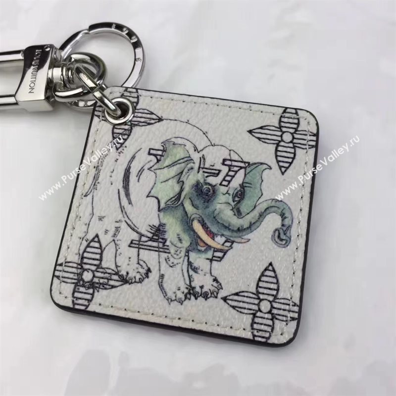 Louis Vuitton LV Square Animal Bag Charm and Key Holder White Elephant 6944