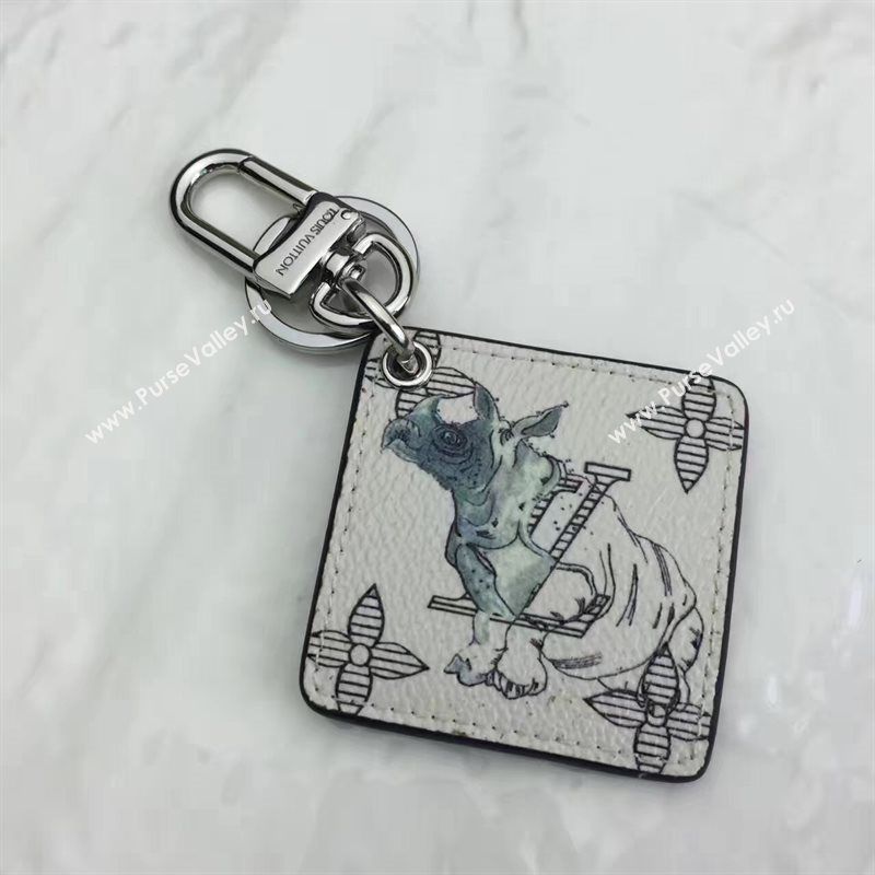 Louis Vuitton LV Square Animal Bag Charm and Key Holder White Cow 6945