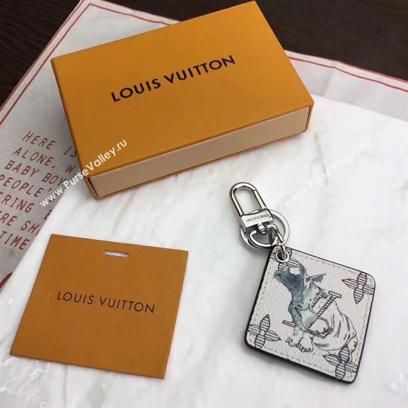 Louis Vuitton LV Square Animal Bag Charm and Key Holder White Cow 6945