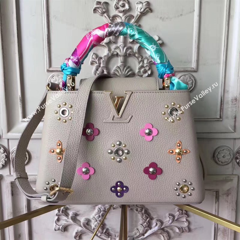 Louis Vuitton LV Capucines PM Mechanical Flowers Handbag Monogram Bag Gray M54311 6954