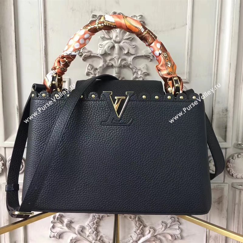 Louis Vuitton LV Capucines PM Handbag Real Leather Shoulder Bag Black M54565 6959