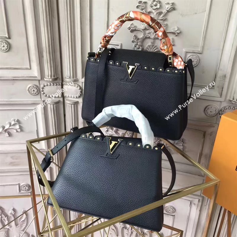Louis Vuitton LV Capucines PM Handbag Real Leather Shoulder Bag Black M54565 6959