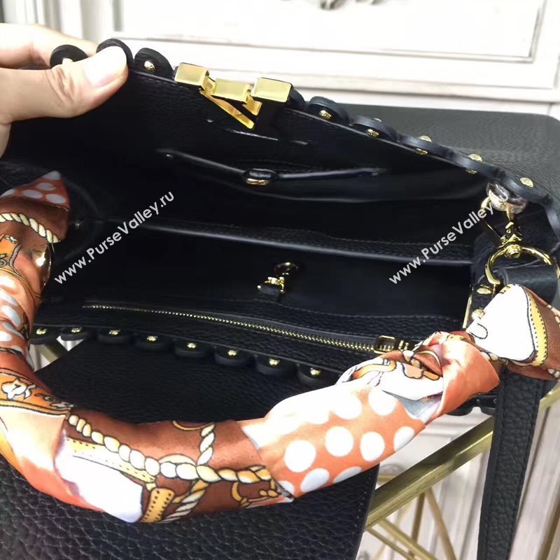 Louis Vuitton LV Capucines PM Handbag Real Leather Shoulder Bag Black M54565 6959