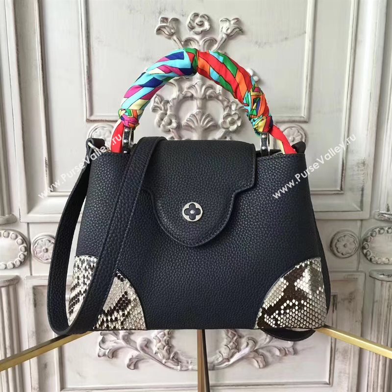 Louis Vuitton LV Capucines PM Handbag Black with python Leather Bag N94410 6962