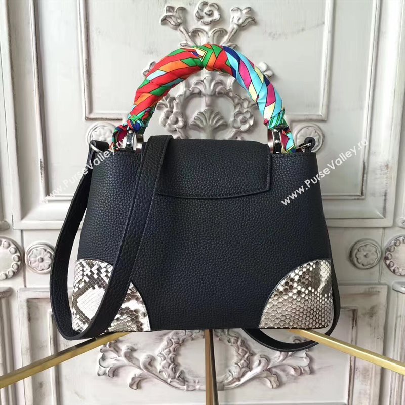 Louis Vuitton LV Capucines PM Handbag Black with python Leather Bag N94410 6962