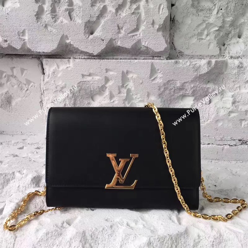Louis Vuitton LV Chain Louise GM Handbag Real Leather Shoulder Bag Black M51631 6963