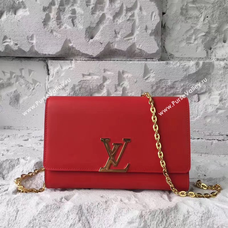 Louis Vuitton LV Chain Louise GM Handbag Real Leather Shoulder Bag Red M51631 6964
