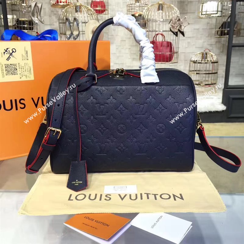 Louis Vuitton LV Speedy 30 Real Leather Handbag Monogram Bag Navy M43503 6975