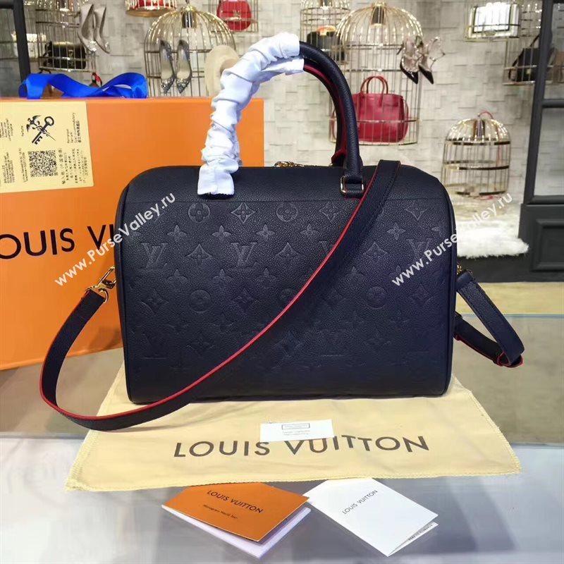 Louis Vuitton LV Speedy 30 Real Leather Handbag Monogram Bag Navy M43503 6975