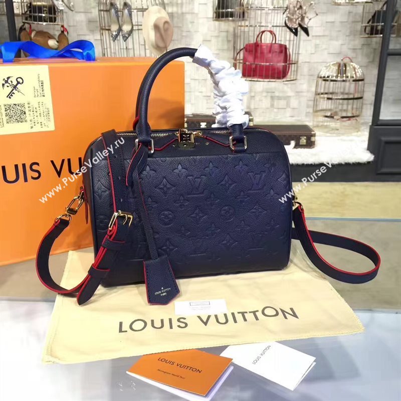 Louis Vuitton LV Speedy 25 Real Leather Handbag Monogram Bag Navy M43501 6976