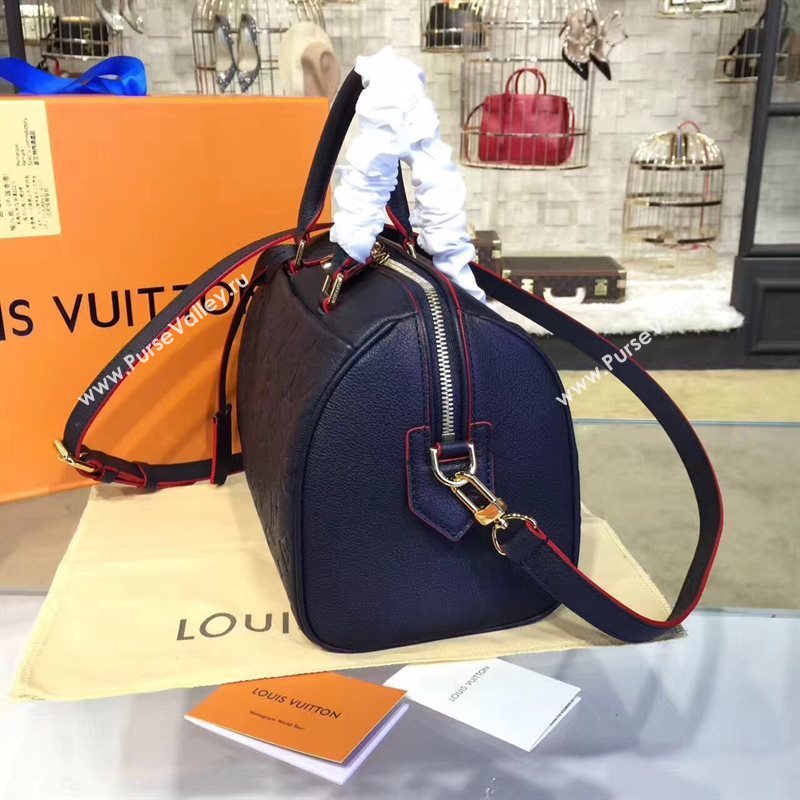 Louis Vuitton LV Speedy 25 Real Leather Handbag Monogram Bag Navy M43501 6976