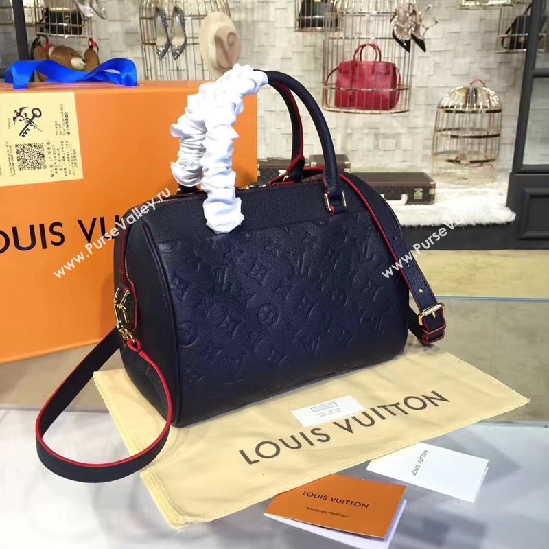 Louis Vuitton LV Speedy 25 Real Leather Handbag Monogram Bag Navy M43501 6976