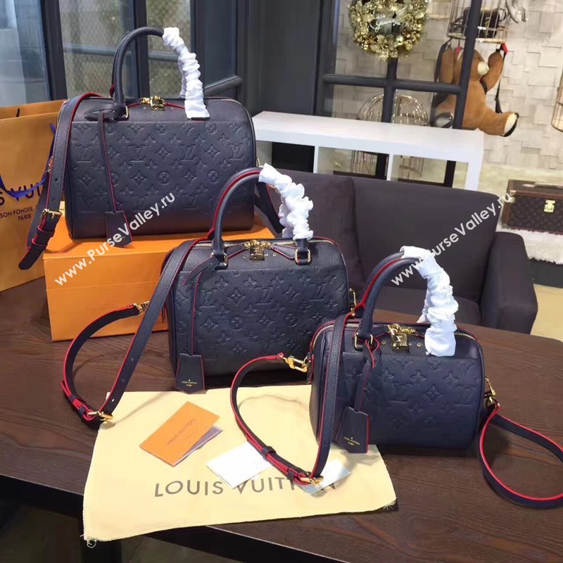 Louis Vuitton LV Speedy 20 Real Leather Handbag Monogram Bag Navy M42394 6977