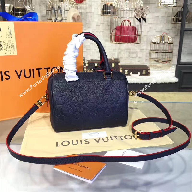 Louis Vuitton LV Speedy 20 Real Leather Handbag Monogram Bag Navy M42394 6977