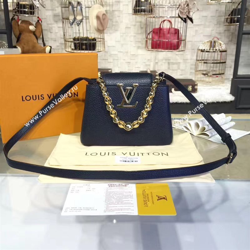Louis Vuitton LV Capucines Mini Chain Handbag Real Leather Shoulder Bag Black M42935 6986