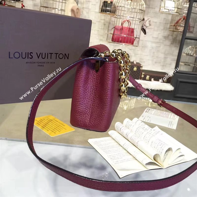 Louis Vuitton LV Capucines Mini Chain Handbag Real Leather Shoulder Bag Wine M42935 6987