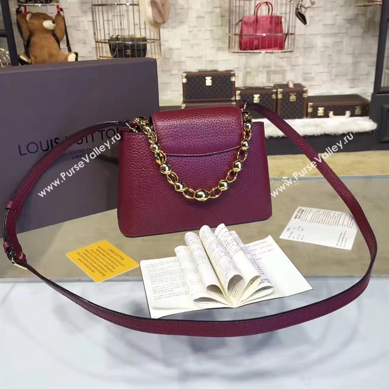 Louis Vuitton LV Capucines Mini Chain Handbag Real Leather Shoulder Bag Wine M42935 6987