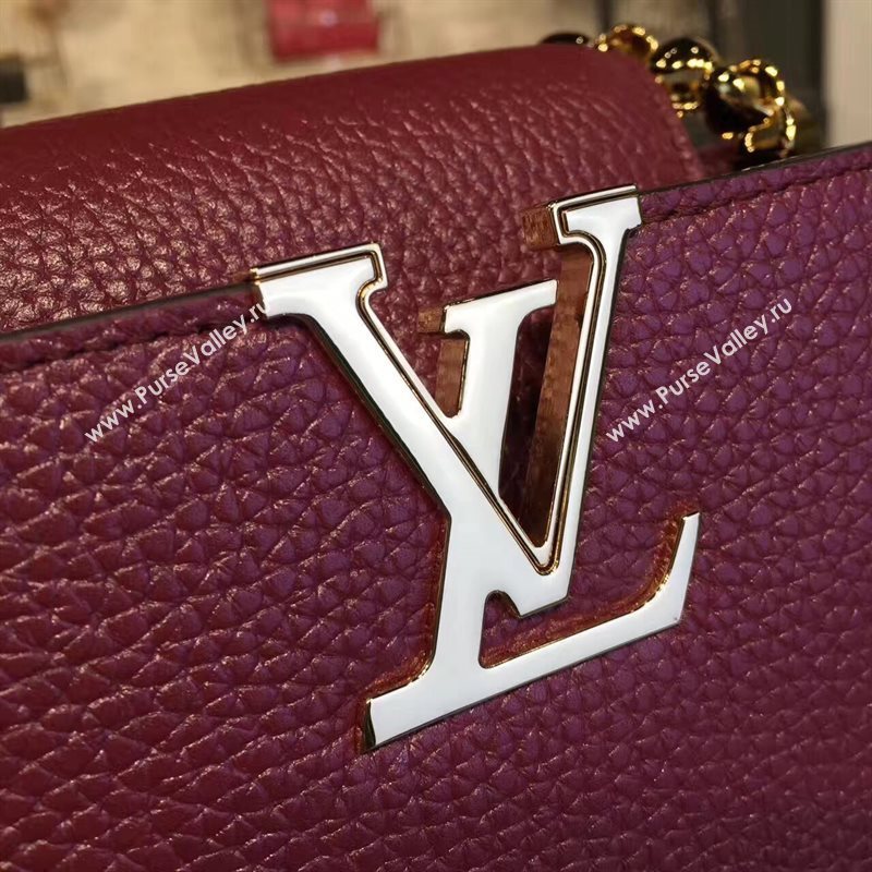 Louis Vuitton LV Capucines Mini Chain Handbag Real Leather Shoulder Bag Wine M42935 6987
