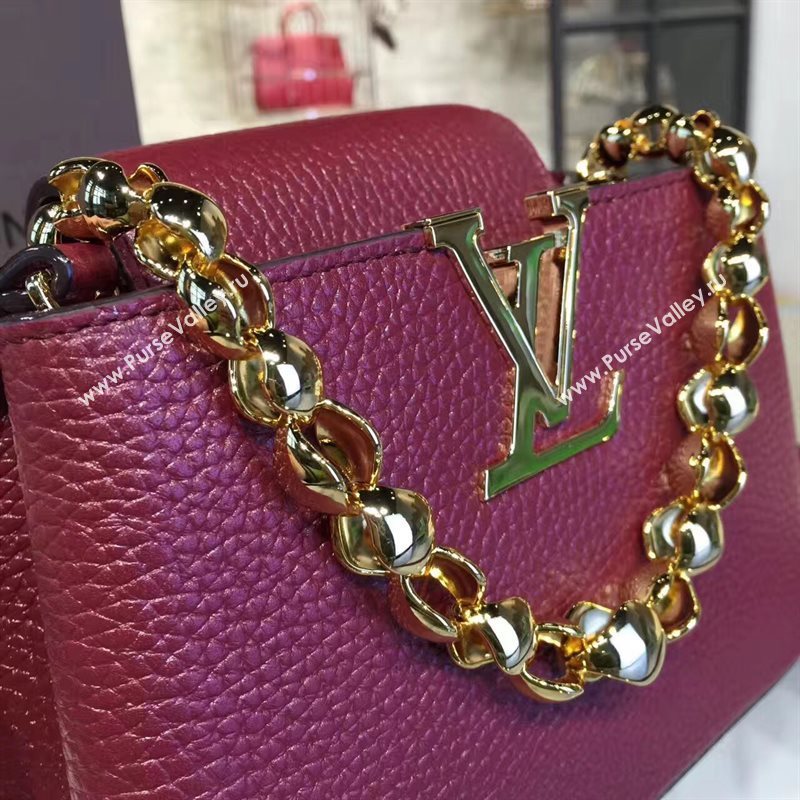 Louis Vuitton LV Capucines Mini Chain Handbag Real Leather Shoulder Bag Wine M42935 6987