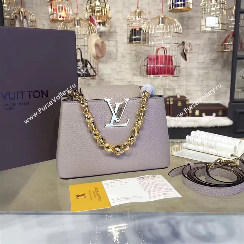 Louis Vuitton LV Capucines Mini Chain Handbag Real Leather Shoulder Bag Khaki M42935 6988
