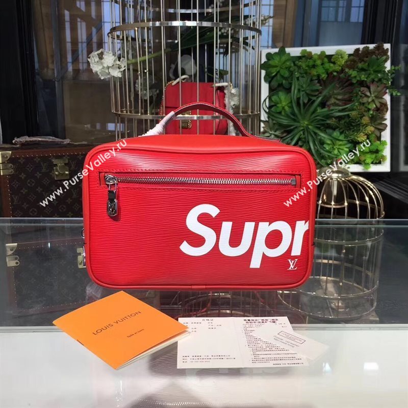 M64572 LV Louis Vuitton Supreme Clutch Handbag Epi Leather Bag Red 6914