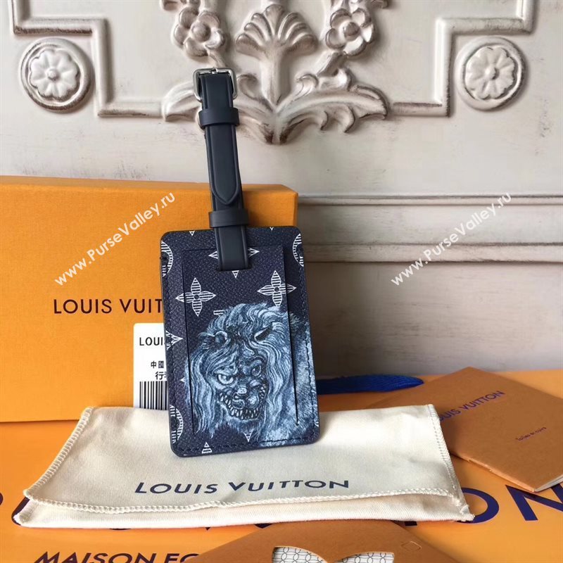 LV Louis Vuitton Monogram Lion Luggage Tag Gray 6927
