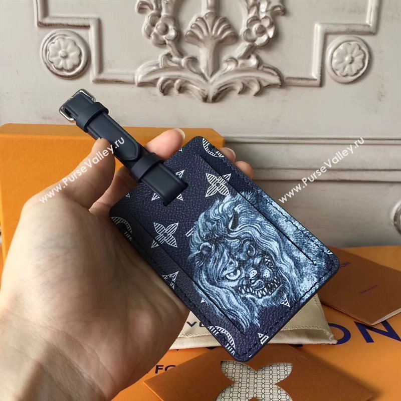 LV Louis Vuitton Monogram Lion Luggage Tag Gray 6927