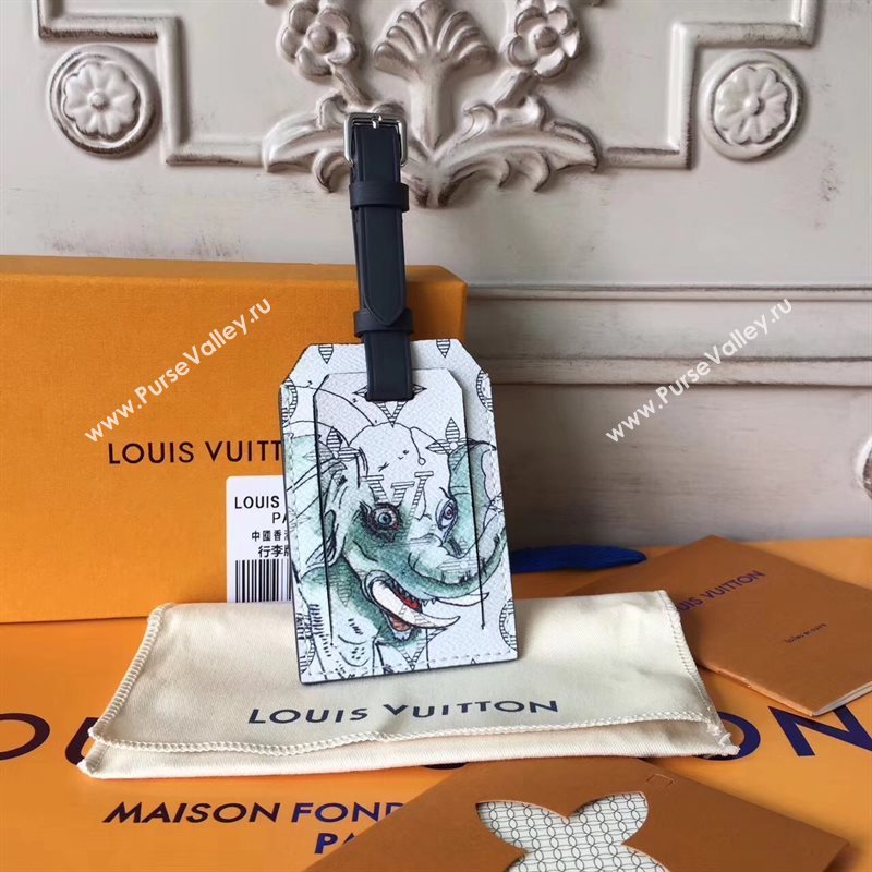 LV Louis Vuitton Monogram Elephant Luggage Tag White 6928