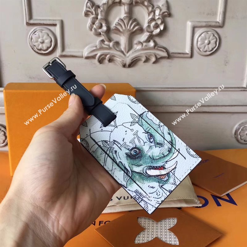 LV Louis Vuitton Monogram Elephant Luggage Tag White 6928